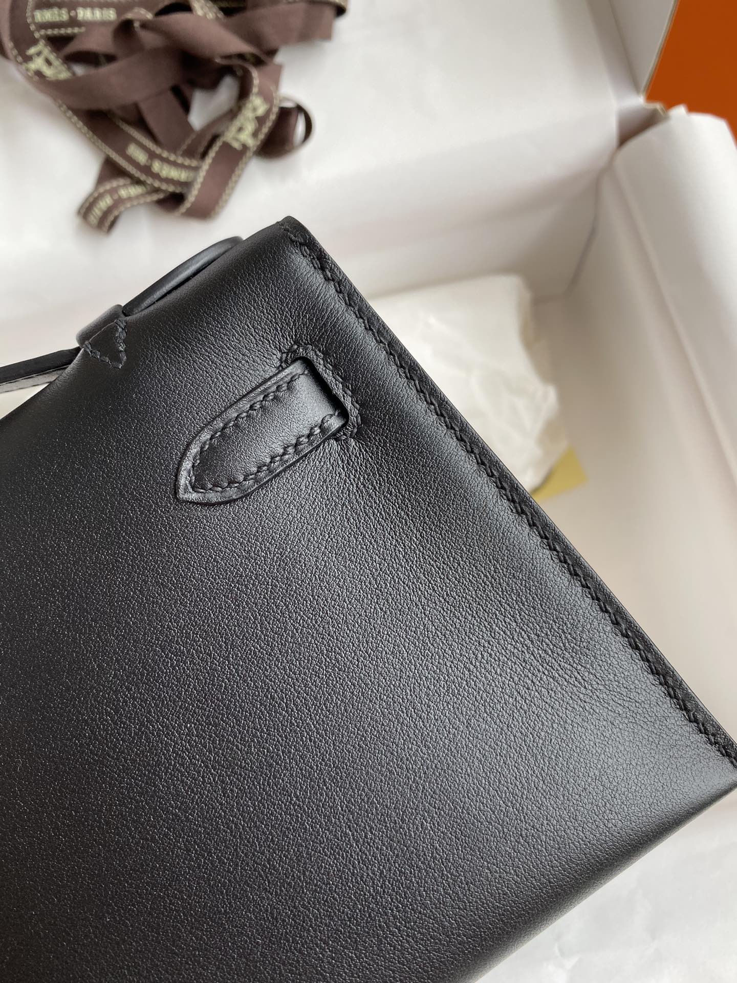 Hermes Mini Kelly Pochette 22cm Bag In Black Swift Leather